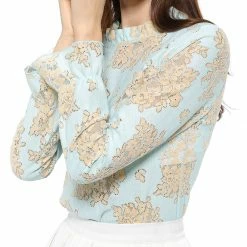 Allegra K Women‘s Chroect Lace See Through Floral Color Block Blouse