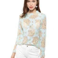 Allegra K Women‘s Chroect Lace See Through Floral Color Block Blouse