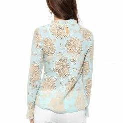 Allegra K Women‘s Chroect Lace See Through Floral Color Block Blouse