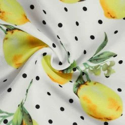 Women Allegra K Spaghetti Strap Bowknot Ruffle Lemon Polka Dot Dress