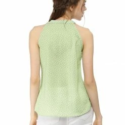 Allegra K Polka Dot Bow Tie Neck Tank Sleeveless Halter Tops