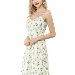 Women Allegra K Spaghetti Strap Summer Midi Floral Print Dress
