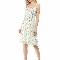 Women Allegra K Spaghetti Strap Summer Midi Floral Print Dress