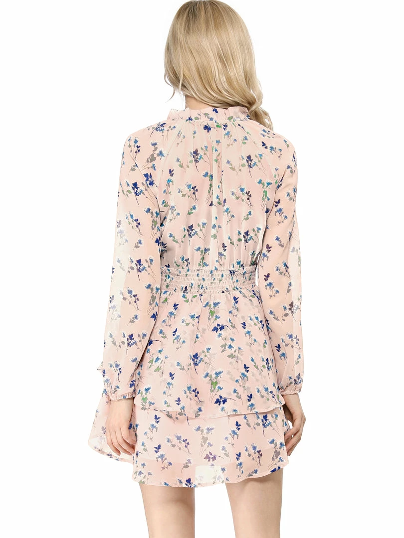 Allegra K Floral Printed Ruffled Tie V Neck Smocked Waist Dress 86 Allegra K Floral Printed Ruffled Tie V Neck Smocked Waist Dress