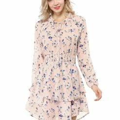 Allegra K Floral Printed Ruffled Tie V Neck Smocked Waist Dress 166 Allegra K Floral Printed Ruffled Tie V Neck Smocked Waist Dress