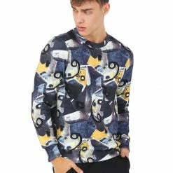 Allegra K Men Digital Print Sweatshirt Crew Neck Casual Geometric Hip Hop Pullover Sweatshirts