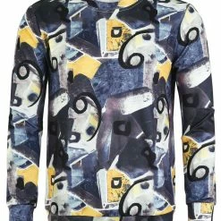Allegra K Men Digital Print Sweatshirt Crew Neck Casual Geometric Hip Hop Pullover Sweatshirts