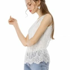 Allegra K Lace Overlay Peplum Top With Back Keyhole Button Closure