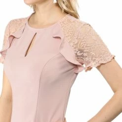 Allegra K Women's Ruffle Keyhole Lace Sleeve Fit And Flare Dress