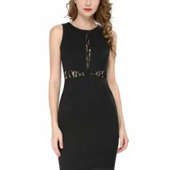 Allegra K Lace Cut-out Front Bodycon Dress Women