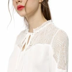 Women Allegra K Elegant Long Sleeve Lace Panel Keyhole Strap Chiffon Blouse 39 Women Allegra K Elegant Long Sleeve Lace Panel Keyhole Strap Chiffon Blouse