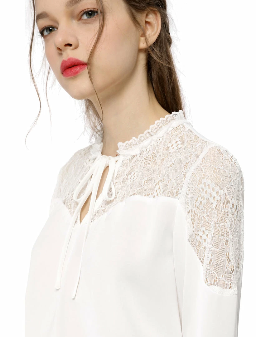 Women Allegra K Elegant Long Sleeve Lace Panel Keyhole Strap Chiffon Blouse 21 Women Allegra K Elegant Long Sleeve Lace Panel Keyhole Strap Chiffon Blouse