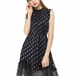 Allegra K Metallic Dot Print Sleeveless Ruffle Dress 54 Allegra K Metallic Dot Print Sleeveless Ruffle Dress