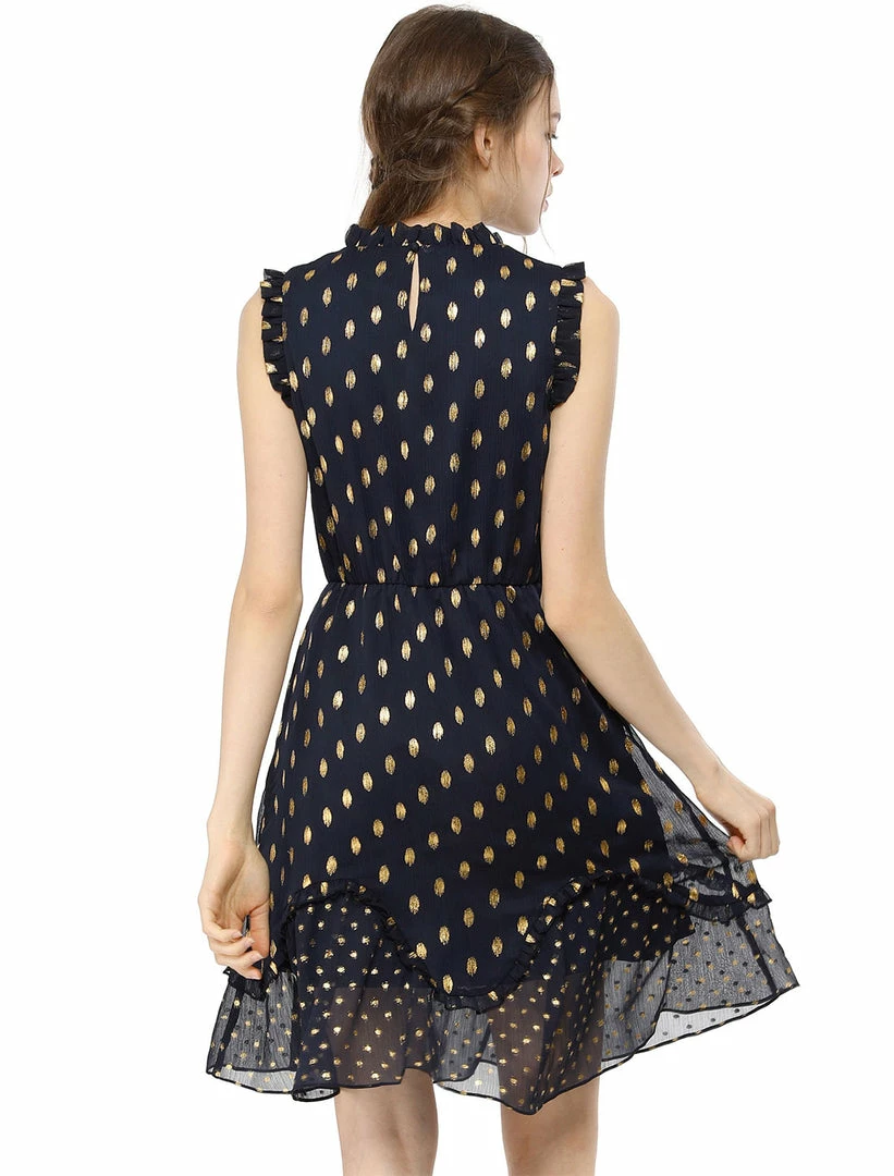 Allegra K Metallic Dot Print Sleeveless Ruffle Dress 26 Allegra K Metallic Dot Print Sleeveless Ruffle Dress