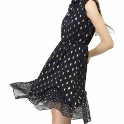 Allegra K Metallic Dot Print Sleeveless Ruffle Dress 52 Allegra K Metallic Dot Print Sleeveless Ruffle Dress