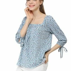 Allegra K Women's Tie Cuffs 3/4 Sleeves Square Neck Floral Blouse 59 Allegra K Women's Tie Cuffs 3/4 Sleeves Square Neck Floral Blouse