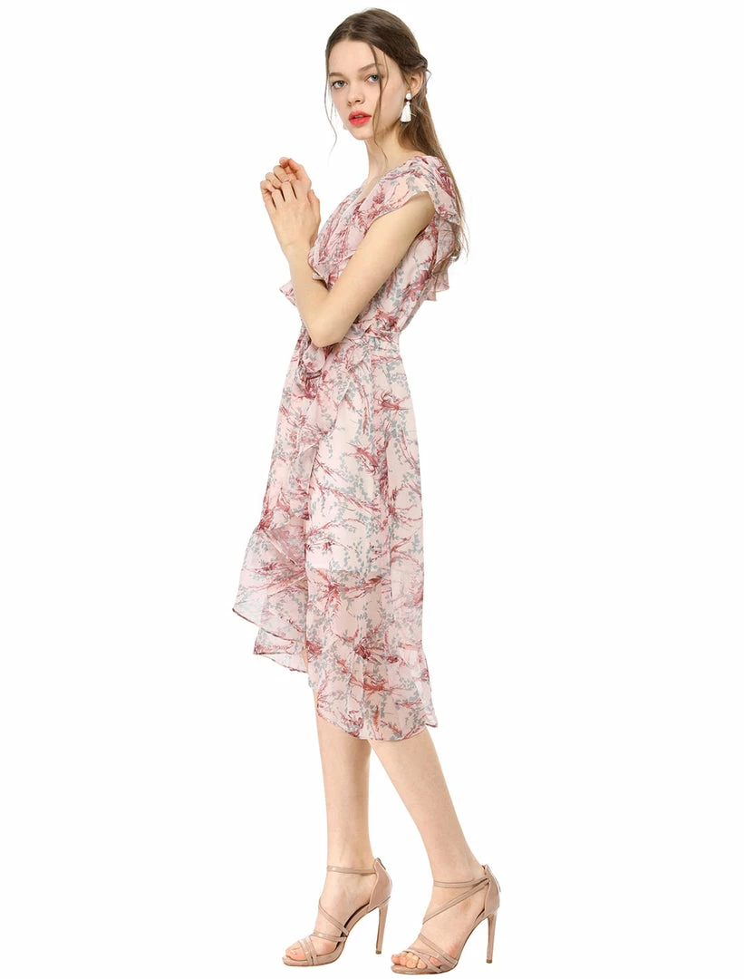 Allegra K Floral Print Sleeveless Belted Dress Women 7 Allegra K Floral Print Sleeveless Belted Dress Women