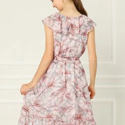 Allegra K Floral Print Sleeveless Belted Dress Women 14 Allegra K Floral Print Sleeveless Belted Dress Women