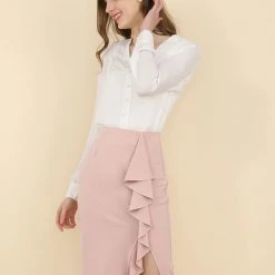 Allegra K Women's Slit Hem Ruffle Casual Work Office Midi Bodycon Skirt