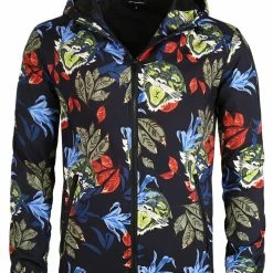 Allegra K Men Floral Print Windbreaker Jacket Zip Up Lightweight Athletic Jackets