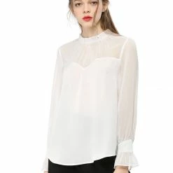Allegra K Women's Chiffon Insert Long Sleeve Elegant Ruffled Trim Blouse Tops 48 Allegra K Women's Chiffon Insert Long Sleeve Elegant Ruffled Trim Blouse Tops