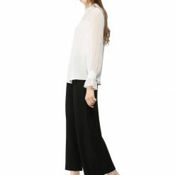 Allegra K Women's Chiffon Insert Long Sleeve Elegant Ruffled Trim Blouse Tops 49 Allegra K Women's Chiffon Insert Long Sleeve Elegant Ruffled Trim Blouse Tops