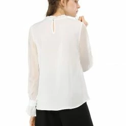 Allegra K Women's Chiffon Insert Long Sleeve Elegant Ruffled Trim Blouse Tops 50 Allegra K Women's Chiffon Insert Long Sleeve Elegant Ruffled Trim Blouse Tops