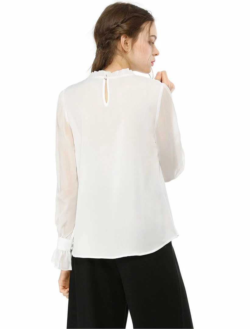 Allegra K Women's Chiffon Insert Long Sleeve Elegant Ruffled Trim Blouse Tops 26 Allegra K Women's Chiffon Insert Long Sleeve Elegant Ruffled Trim Blouse Tops
