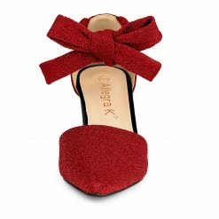 Allegra K Women's Block Heels Lace Up Sandals Glitter Pumps