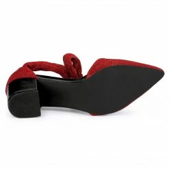 Allegra K Women's Block Heels Lace Up Sandals Glitter Pumps