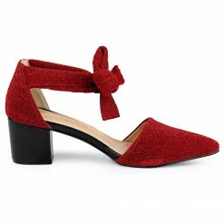 Allegra K Women's Block Heels Lace Up Sandals Glitter Pumps