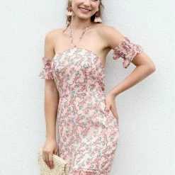 Allegra K Floral Print Off Shoulder Ruffled Halter Mini Dress Women 11 Allegra K Floral Print Off Shoulder Ruffled Halter Mini Dress Women