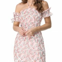 Allegra K Floral Print Off Shoulder Ruffled Halter Mini Dress Women 14 Allegra K Floral Print Off Shoulder Ruffled Halter Mini Dress Women