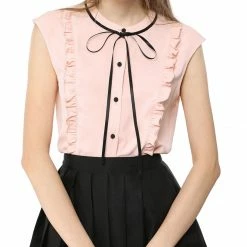 Allegra K Tie Neck Sleeveless Ruffle Button Down Chiffon Shirt Clothing 83 Allegra K Tie Neck Sleeveless Ruffle Button Down Chiffon Shirt Clothing