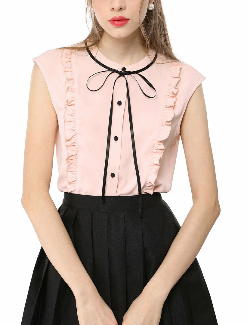 Allegra K Tie Neck Sleeveless Ruffle Button Down Chiffon Shirt Clothing 41 Allegra K Tie Neck Sleeveless Ruffle Button Down Chiffon Shirt Clothing