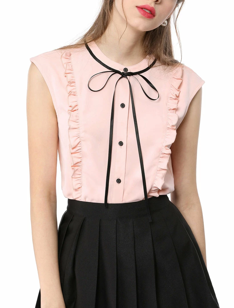 Allegra K Tie Neck Sleeveless Ruffle Button Down Chiffon Shirt Clothing 40 Allegra K Tie Neck Sleeveless Ruffle Button Down Chiffon Shirt Clothing