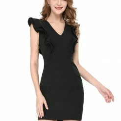 Allegra K Ruffle Front V Neck Short Sleeves Dress Women 13 Allegra K Ruffle Front V Neck Short Sleeves Dress Women