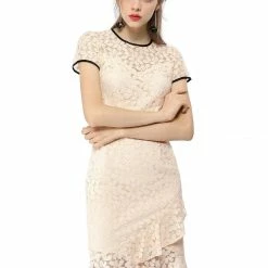 Allegra K Short Sleeve Contrast Trim Ruffled Floral Lace Dress 11 Allegra K Short Sleeve Contrast Trim Ruffled Floral Lace Dress