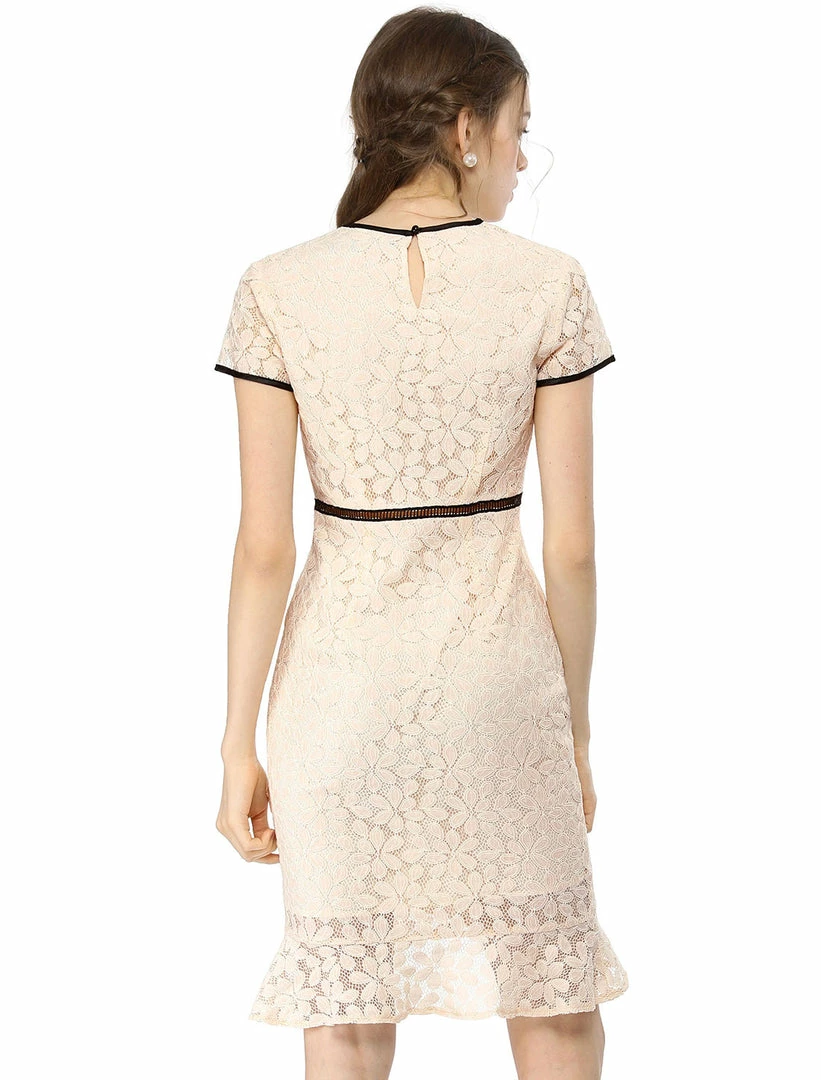 Allegra K Short Sleeve Contrast Trim Ruffled Floral Lace Dress 8 Allegra K Short Sleeve Contrast Trim Ruffled Floral Lace Dress