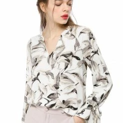 Women Allegra K V-Neck Bell Long Sleeves Floral Printed Blouse 35 Women Allegra K V-Neck Bell Long Sleeves Floral Printed Blouse