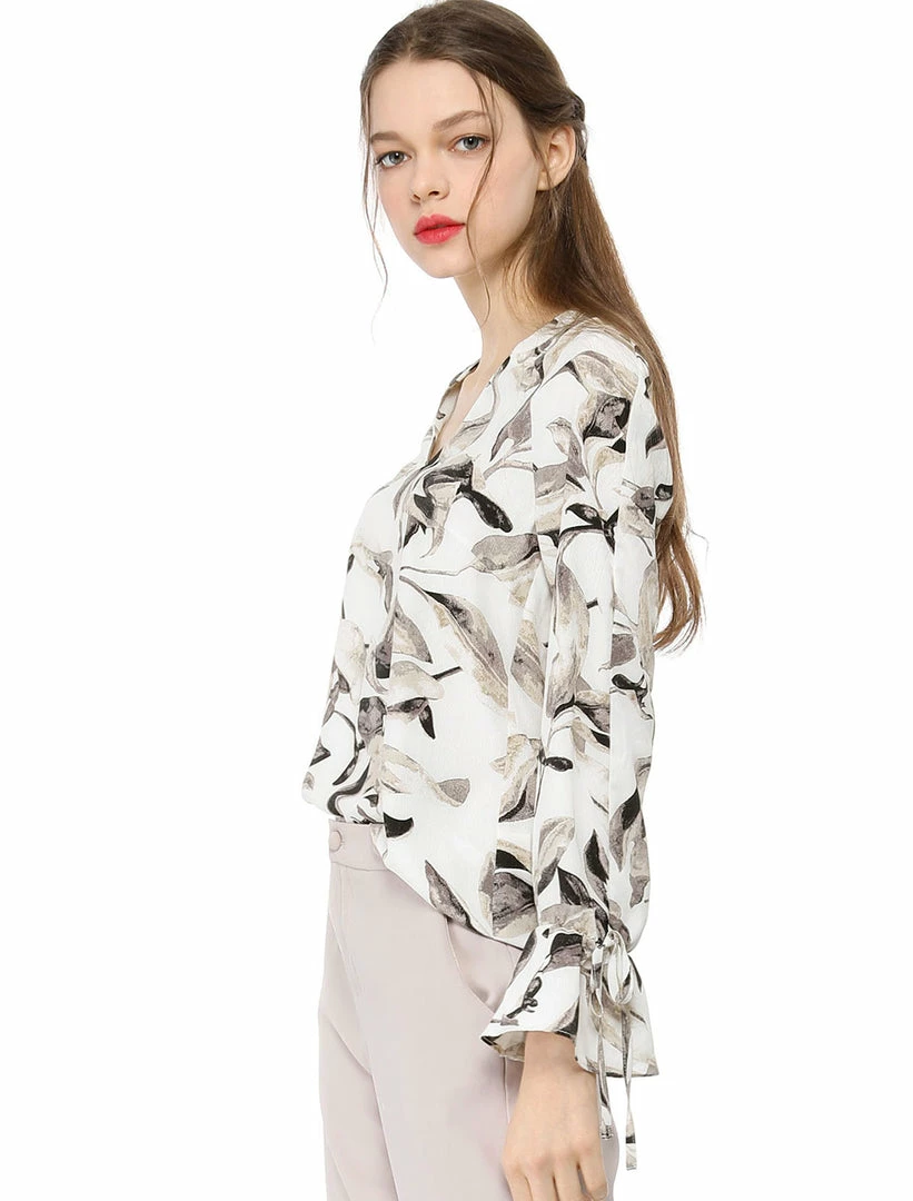 Women Allegra K V-Neck Bell Long Sleeves Floral Printed Blouse 13 Women Allegra K V-Neck Bell Long Sleeves Floral Printed Blouse