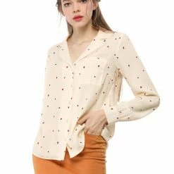 Allegra K Women's Heart Polka Dots Button Up Notched Lapel V Neck Shirt Tops 150 Allegra K Women's Heart Polka Dots Button Up Notched Lapel V Neck Shirt Tops
