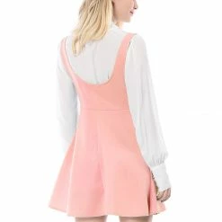 Allegra K Women Button Decor Flared Hem Above Knee Dress Suspender Skirt