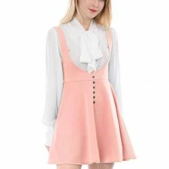 Allegra K Women Button Decor Flared Hem Above Knee Dress Suspender Skirt