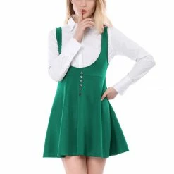 Allegra K Women Button Decor Flared Hem Above Knee Dress Suspender Skirt