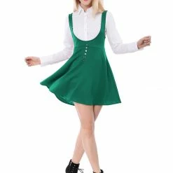 Allegra K Women Button Decor Flared Hem Above Knee Dress Suspender Skirt