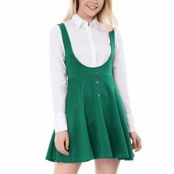 Allegra K Women Button Decor Flared Hem Above Knee Dress Suspender Skirt