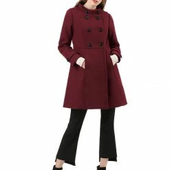 Allegra K Women's Double Breasted Stand Collar Coat With Slant Pockets