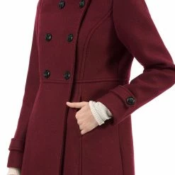Allegra K Women's Double Breasted Stand Collar Coat With Slant Pockets