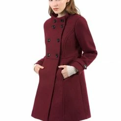 Allegra K Women's Double Breasted Stand Collar Coat With Slant Pockets